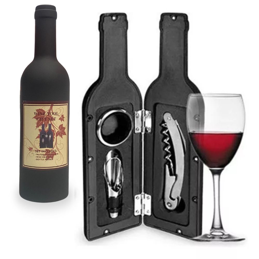 Kit de Vino 4 Piezas Forma Botella - ¡El Regalo Perfecto para los Amantes del Vino!